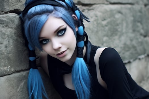 Mysterious woman with blue hair and dark makeup photo