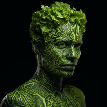 Intricate green plant based body art photo