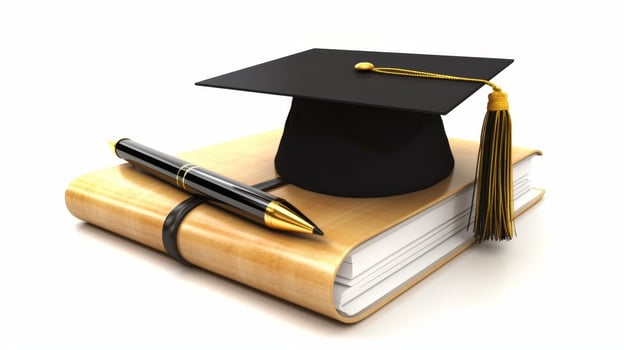 graduation cap and diploma on books photo