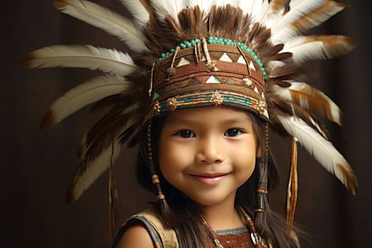 young indigenous child in traditional headdress photo