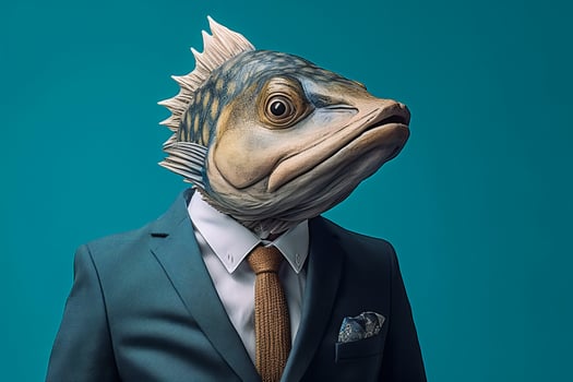 Businessman with fish head wearing suit photo