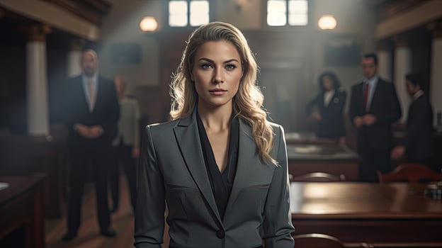 Confident businesswoman in a courtroom photo