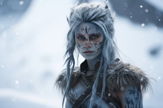 Mysterious winter warrior with face paint photo