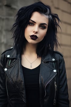 Edgy gothic woman with dark makeup and hairstyle photo
