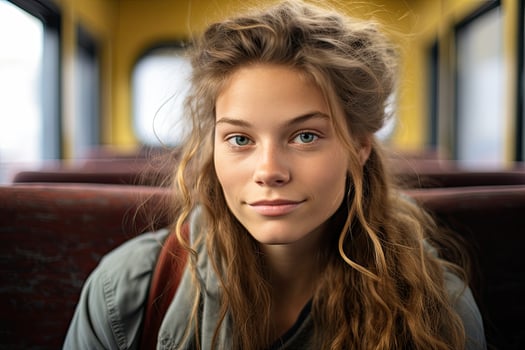 Thoughtful young woman with windblown hair photo