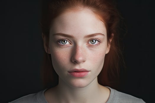 Thoughtful young woman with freckles photo