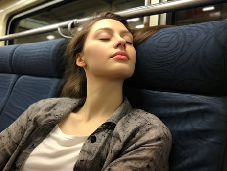 woman resting on public transportation photo