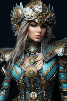 Futuristic warrior woman in ornate armor photo