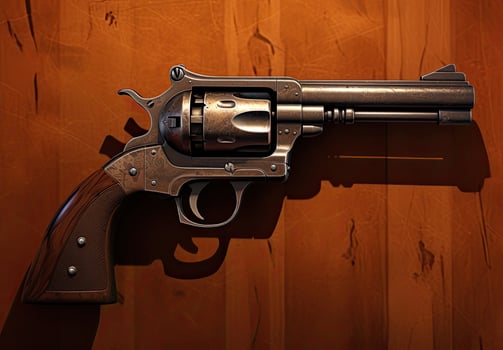 Vintage revolver handgun on wooden background photo