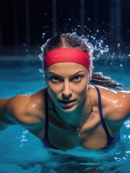 Intense female swimmer in pool photo