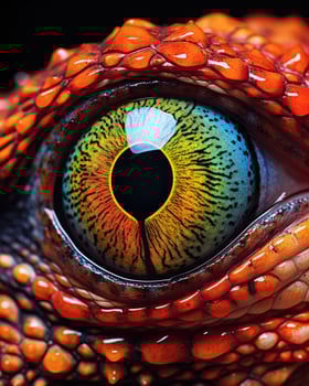 Vibrant eye of a colorful reptile photo
