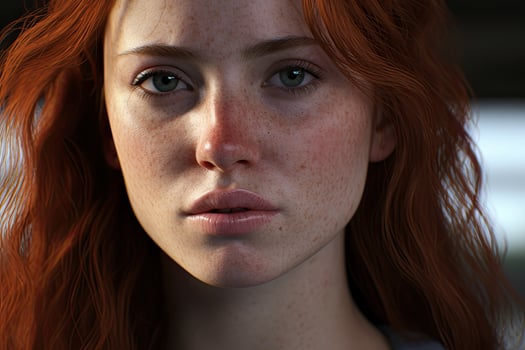 Pensive young woman with freckles and red hair photo