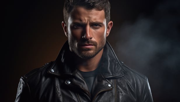 Intense man in leather jacket photo
