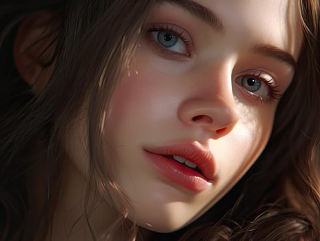 close up portrait of a thoughtful young woman photo