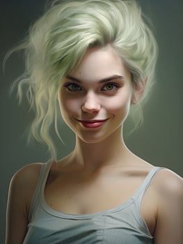 Smiling woman with wavy blonde hair photo
