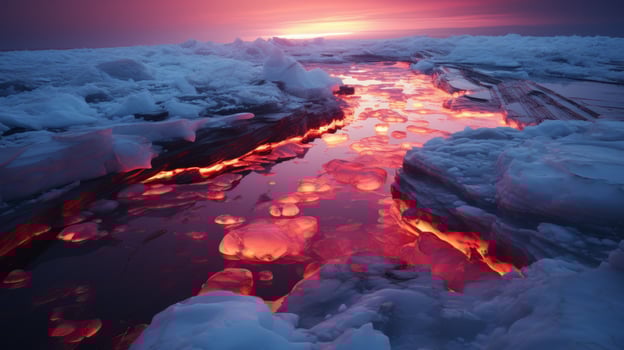 Glowing ice formations at sunset photo