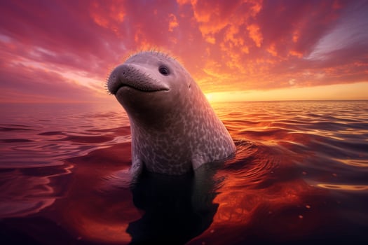 Curious dolphin in vibrant sunset waters photo