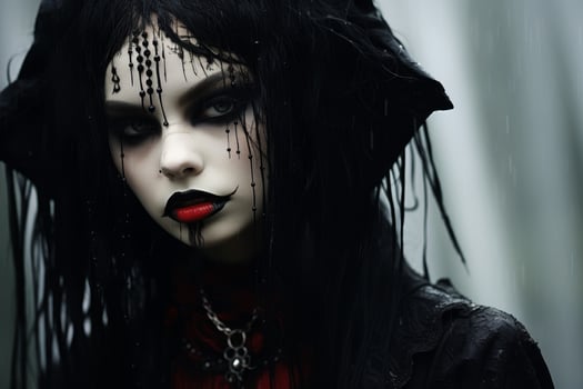 gothic woman with dark makeup and jewelry photo