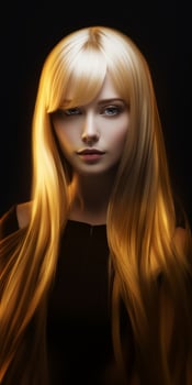 Dramatic portrait of a blonde woman with intense gaze photo