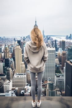 woman overlooking city skyline photo