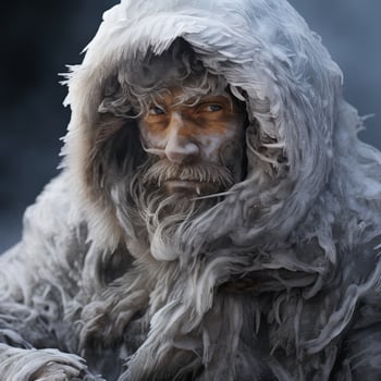 Mysterious figure in snowy winter landscape photo