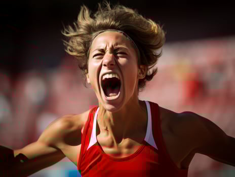intense female athlete screaming in determination photo