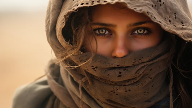 Mysterious woman in desert scarf photo