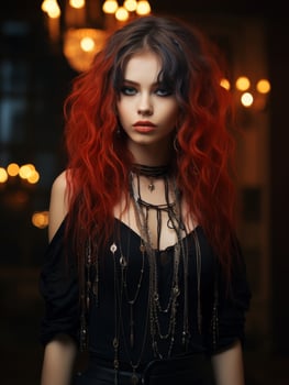 mysterious woman with vibrant red hair and dark makeup photo