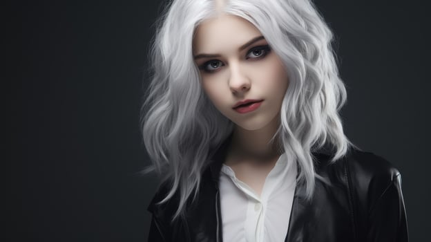 Mysterious woman with striking white hair photo