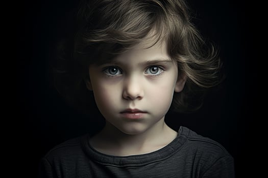 Pensive young child with intense gaze photo