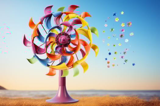 Colorful pinwheel toy in field photo