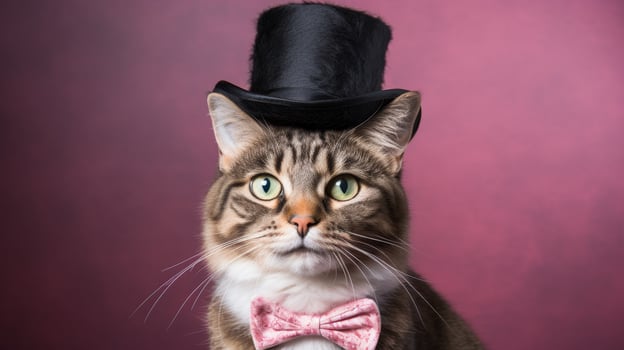Dapper cat wearing top hat and bow tie photo
