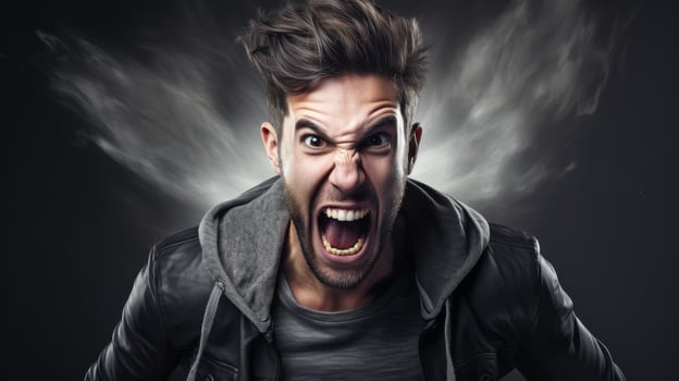 Angry man shouting with intense expression photo