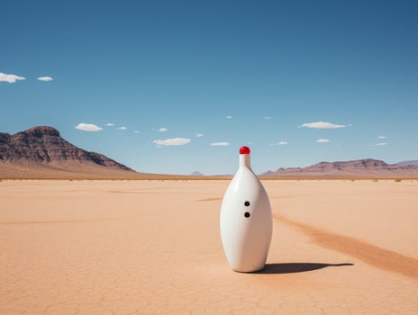 Minimalist desert landscape with a unique ceramic sculpture photo