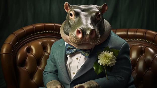Sophisticated hippo in formal attire photo