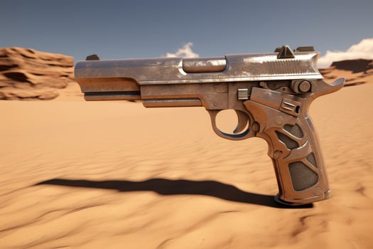 Handgun in desert landscape photo