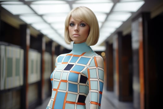 Futuristic woman in geometric pattern outfit photo