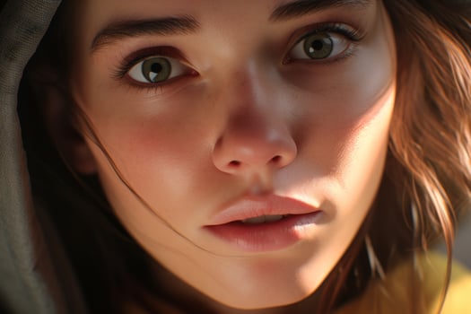Thoughtful young woman with intense gaze photo