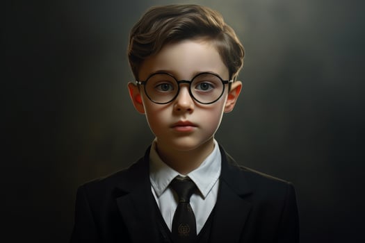 young boy in suit and glasses photo