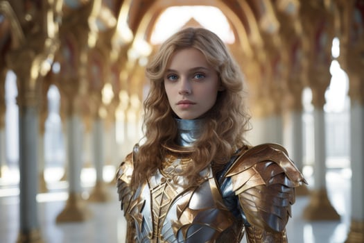 Warrior woman in golden armor photo