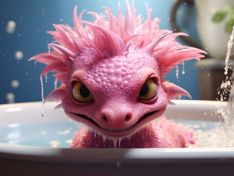 Cute pink monster taking a bath photo