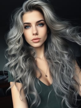 Stunning silver haired woman with flowing locks photo