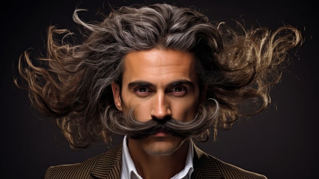Stylish man with curly hair and mustache photo