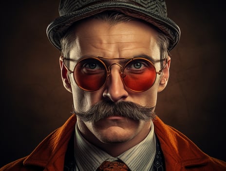 Retro styled man with mustache and glasses photo