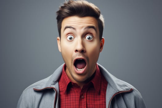 Surprised and shocked expression on mans face photo