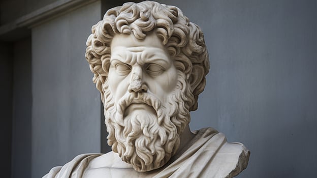 Closeup of a detailed stone sculpture of a bearded man photo