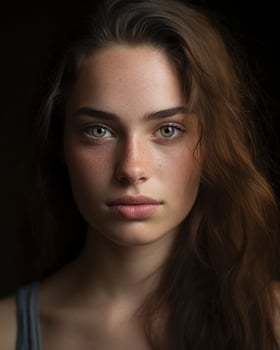 Pensive young woman with intense gaze photo