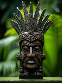 Intricate tribal mask with feathers photo