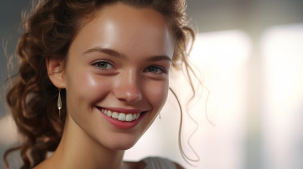 Smiling woman with curly hair photo