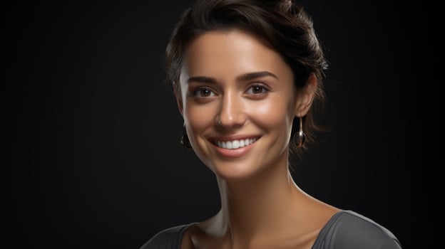 Smiling woman in dark outfit photo